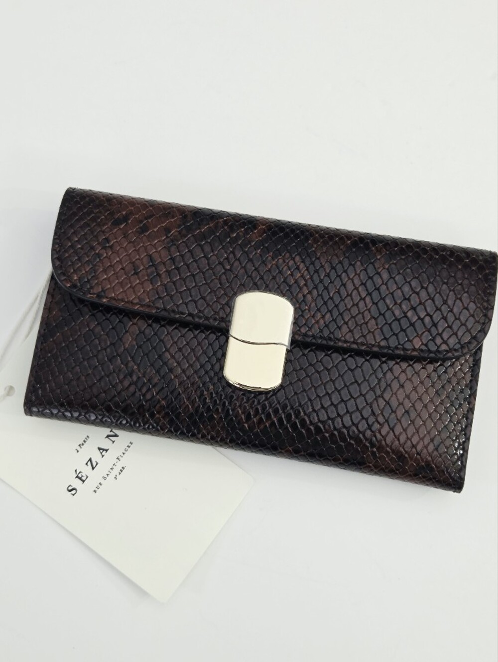 NWT SEZANE MILO LARGE WALLET - BROWN PYTHON